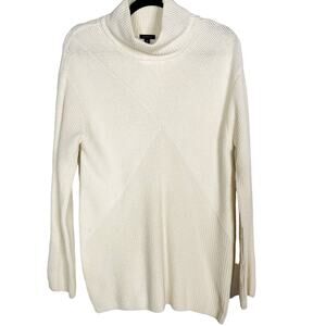 New Talbots Medium M Cream Turtleneck Ribbed Tunic Sweater Cotton Wool Blend